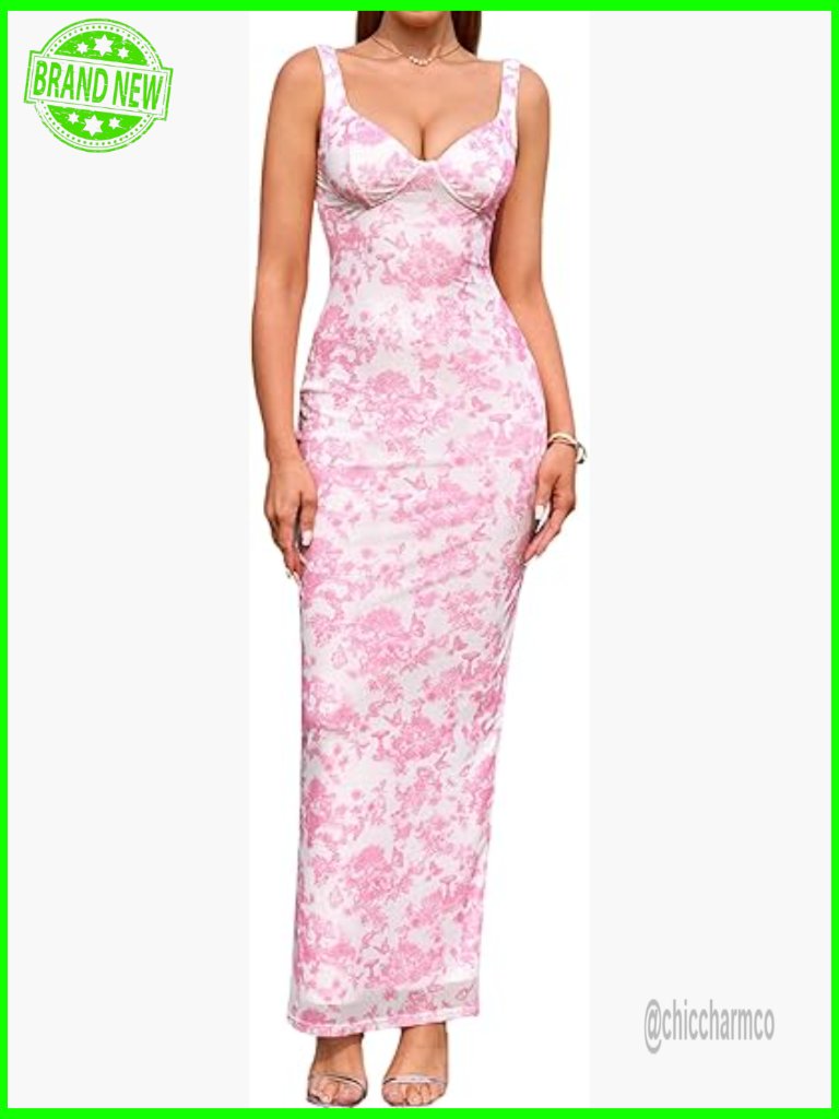 Floral Maxi Dress V Neck Halter Bodycon Sleeveless Summer Wedding Guest